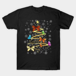 Butterfly Christmas Tree Lights Xmas Butterfly Women Girls T-Shirt